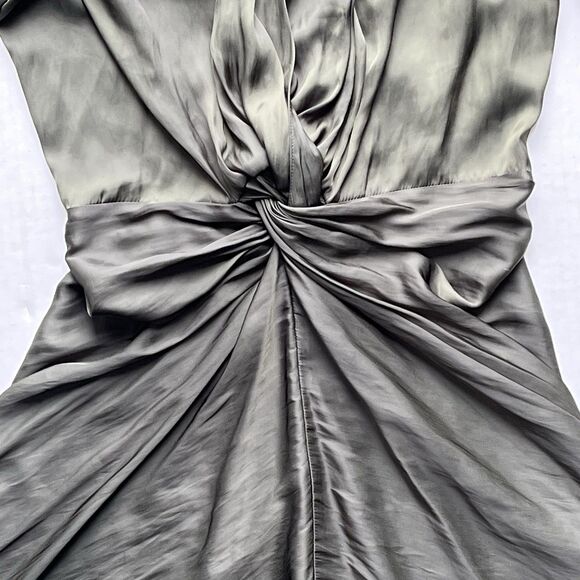 ZADIG & VOLTAIRE Rozo Satin Dress Draped Waist Deep Neckline 3/4 Sleeves Size XS - Picture 11 of 16